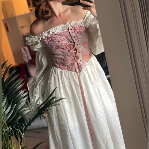 White and Pink Lace-Up costume Dress renaissance theatre - Picture 3 of 10